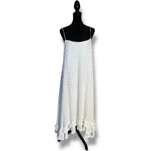 Anthropologie NEW Chic Asymmetrical White Lace Fully Lined Sleeveless Maxi Dress - Picture 5 of 16